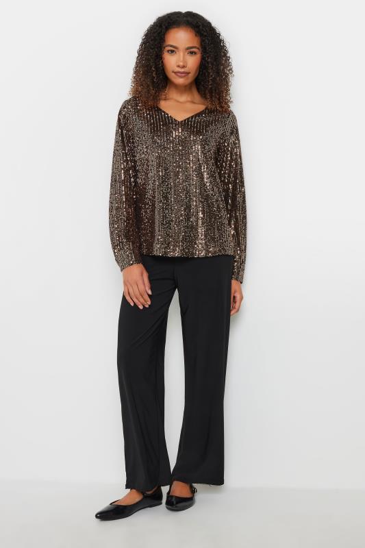 M&Co Gold Sequin V-Neck Long Sleeve Top