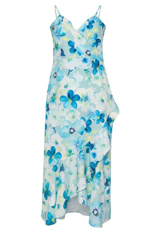YOURS LONDON Curve Blue Floral Print Ruffle Wrap Dress
