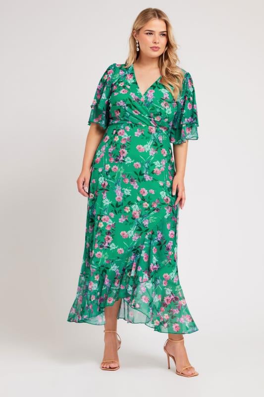 YOURS LONDON Curve Green Floral Print Wrap Maxi Dress