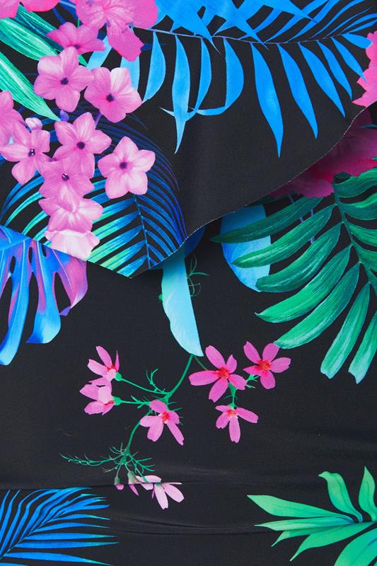 YOURS Curve Black Tropical Palm Print Frilled Premium Swimsuit