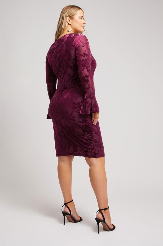YOURS LONDON Curve Burgundy Red Velour Floral Dress