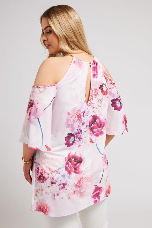 YOURS LONDON Curve Pink Floral Print Cold Shoulder Top