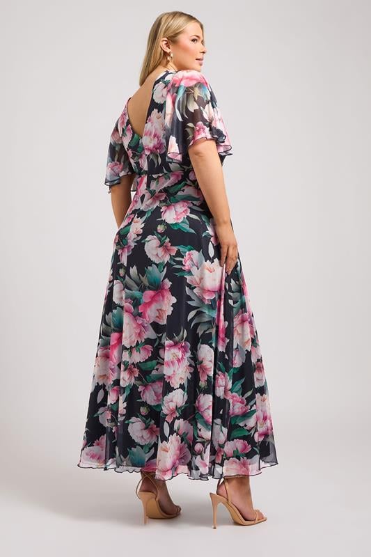 YOURS LONDON Curve Navy Blue Floral Print Wrap Maxi Dress