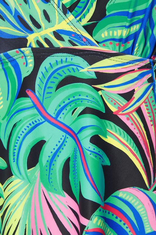 YOURS Curve Green Tropical Palm Print Tie Shoulder Swimdress