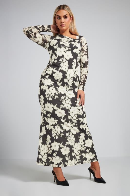 LIMITED COLLECTION Curve Black Blurred Floral Print Maxi Dress