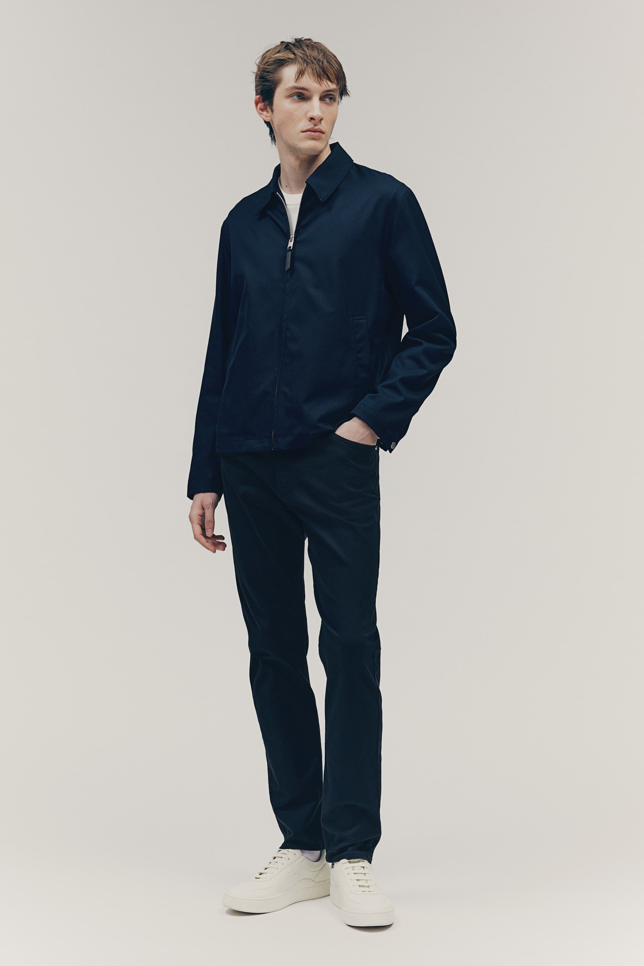 SLIM FIT COTTON TWILL TROUSERS - Navy blue