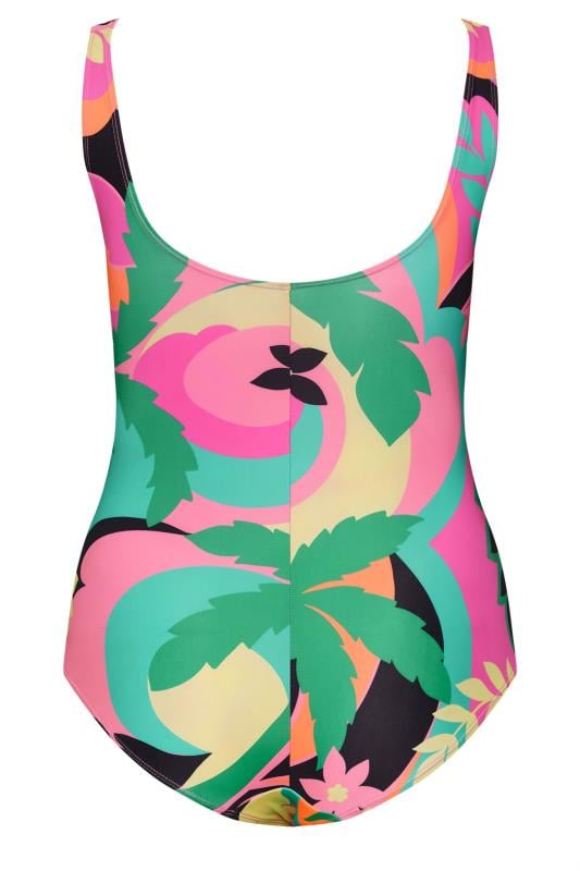 YOURS Curve Floral Abstract Print Plunge Swimsuit