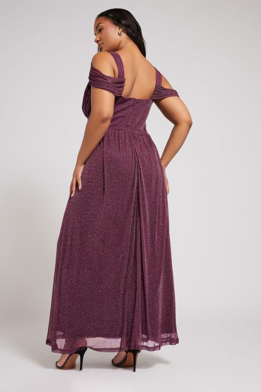 YOURS LONDON Curve Purple Metallic Cold Shoulder Maxi Mesh Dress