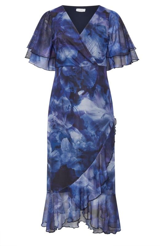YOURS LONDON Curve Blue Blur Floral Print Wrap Dress
