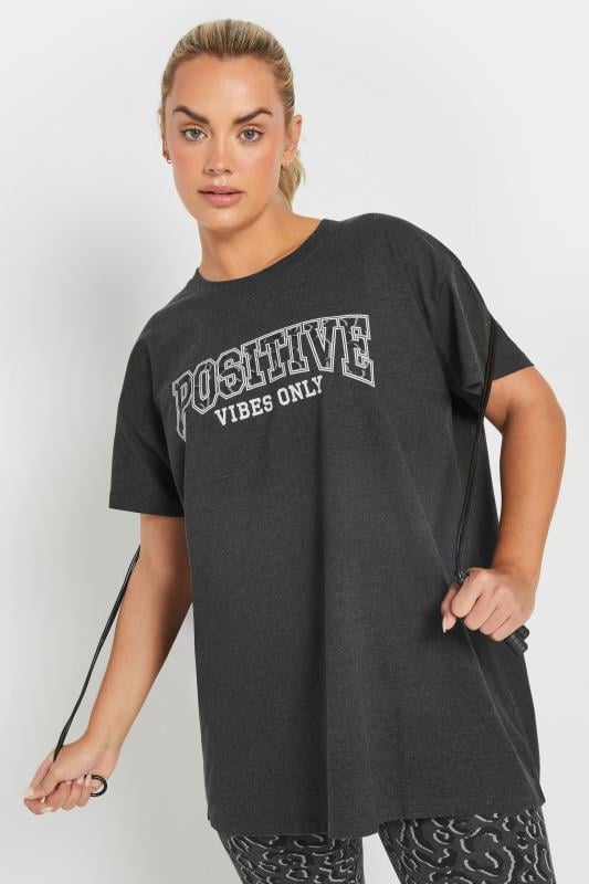 YOURS ACTIVE Curve Grey 'Positive Vibes Only' Top