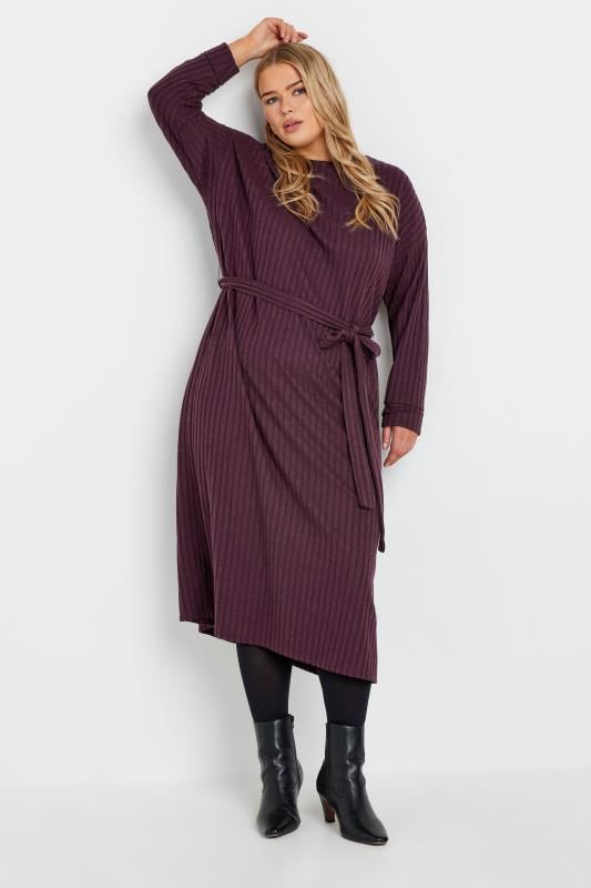 YOURS Curve Purple High Neck Knitted Midi Dress
