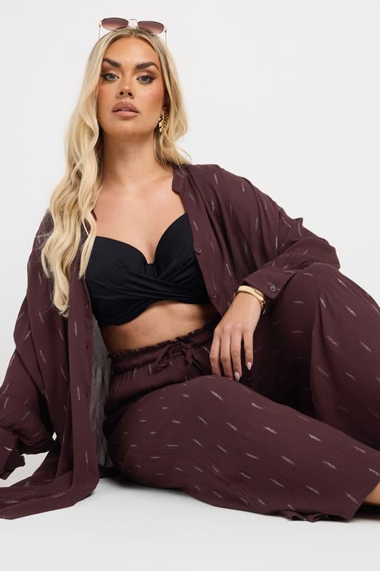 YOURS Curve Brown Metallic Beach Shirt