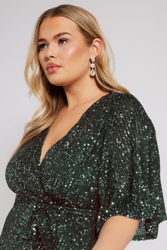 YOURS LONDON Curve Green Sequin Wrap Dress