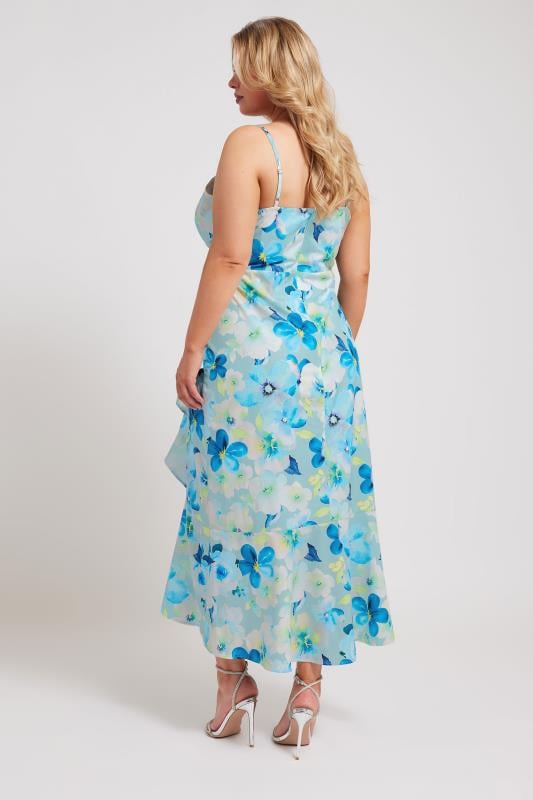 YOURS LONDON Curve Blue Floral Print Ruffle Wrap Dress