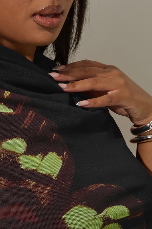 LIMITED COLLECTION Curve Black Butterfly Print Mesh Dress