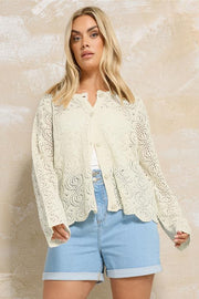 YOURS Curve Cream Scalloped Crochet Cardigan