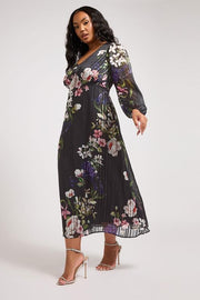 YOURS LONDON Curve Black Metallic Floral Midaxi Dress