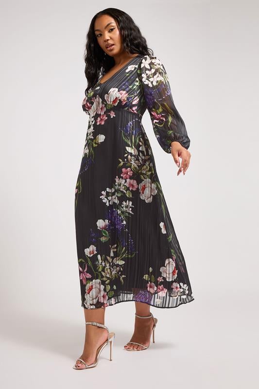 YOURS LONDON Curve Black Metallic Floral Midaxi Dress