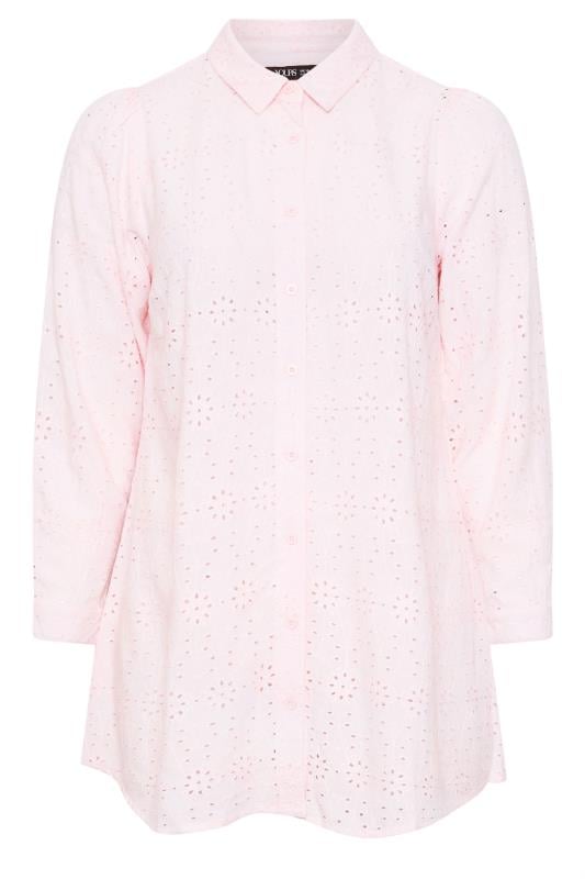 YOURS Curve Pink Broderie Anglaise Long Sleeve Shirt