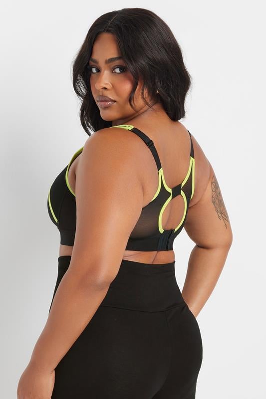 YOURS Curve Black Mesh Contrast Trim Non Padded Sports Bra