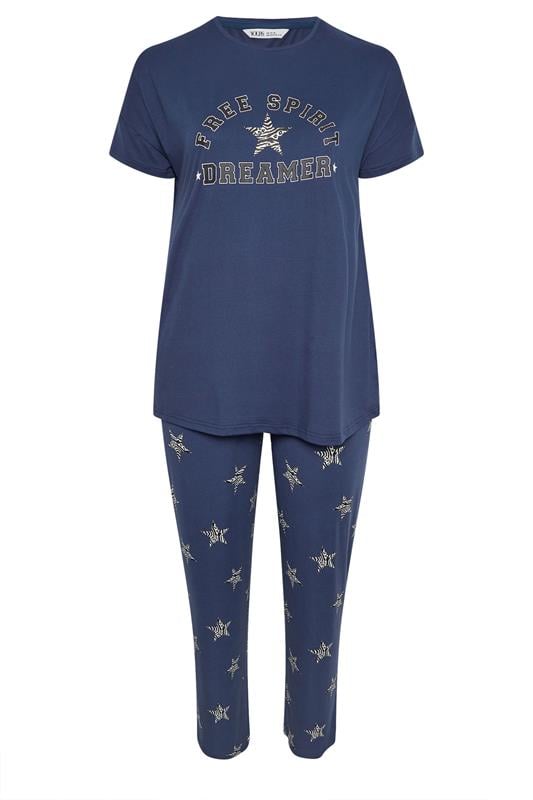 YOURS Curve Navy Blue 'Free Spirit Dreamer' Star Print Wide Leg Pyjama Set