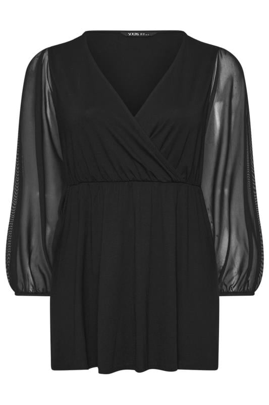 YOURS Curve Black Mesh Sleeve Wrap Top