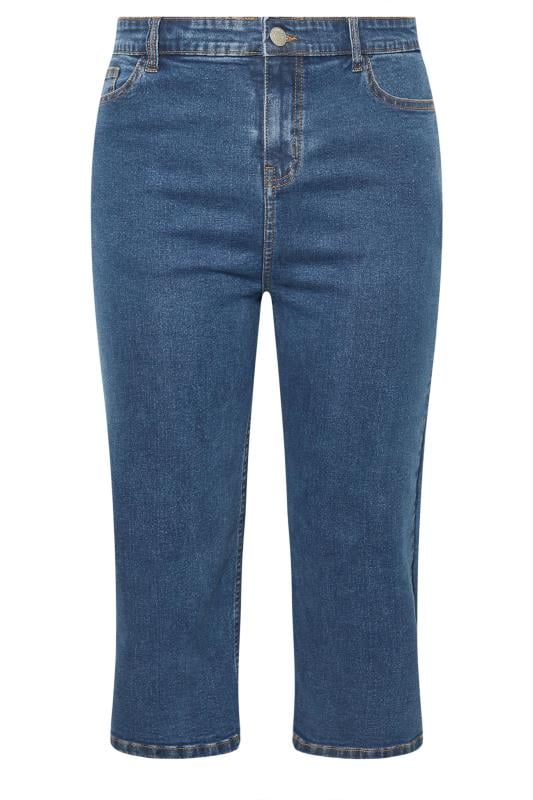 YOURS Curve Mid Blue Wide Leg Cropped Denim Jeans