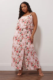 YOURS LONDON Curve Pink Floral Print Overlay Maxi Dress