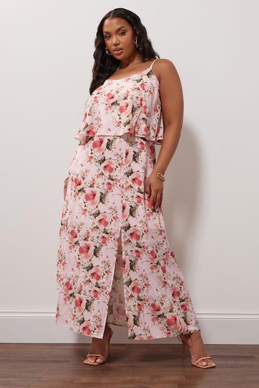 YOURS LONDON Curve Pink Floral Print Overlay Maxi Dress