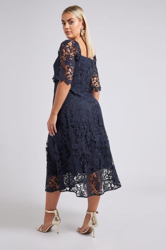 YOURS LONDON Curve Navy Blue Premium Crochet Lace Dress