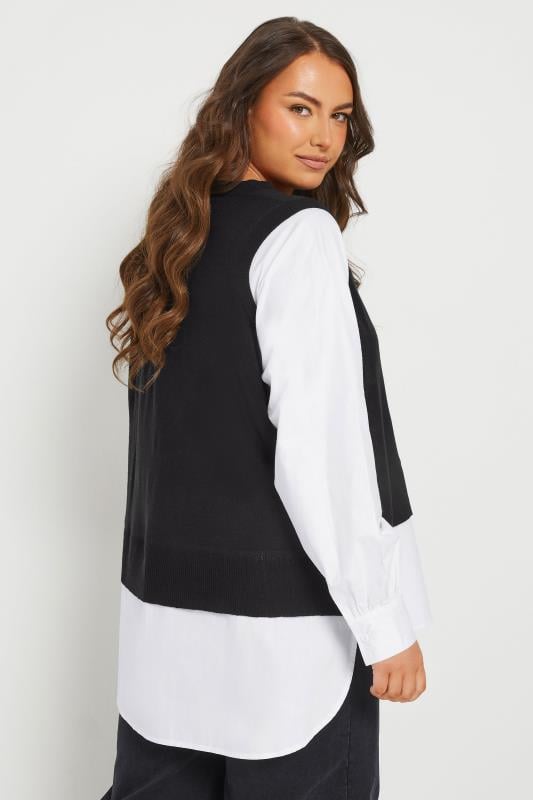 YOURS Curve Black & White 2-In-1 Long Sleeve Shirt