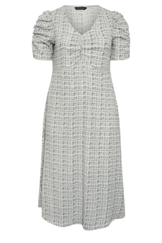YOURS Curve Grey Check Textured Milkmaid Dress