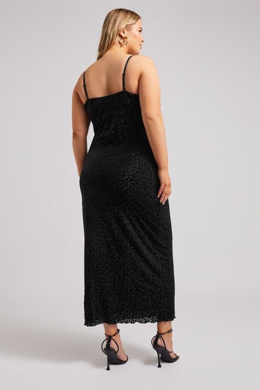 YOURS LONDON Curve Black Animal Velour Midaxi Slip Dress