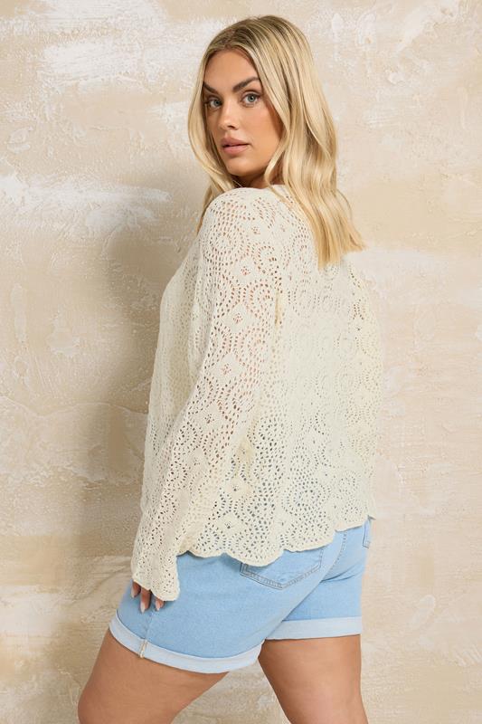 YOURS Curve Cream Scalloped Crochet Cardigan