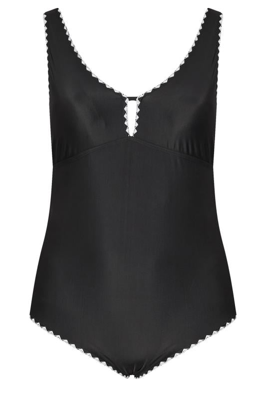 YOURS Curve Black Contrast Blanket Stitch Plunge Swimsuit