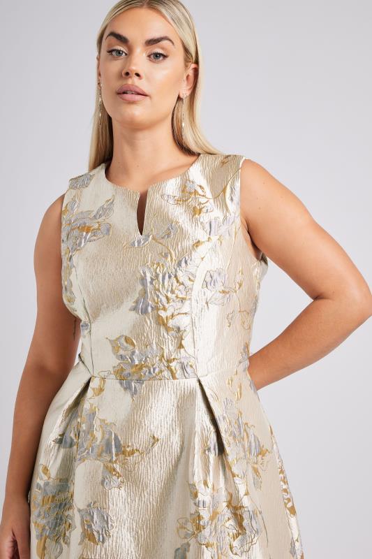 YOURS LONDON Curve Gold Floral Premium Satin Metallic Jacquard Midaxi Dress