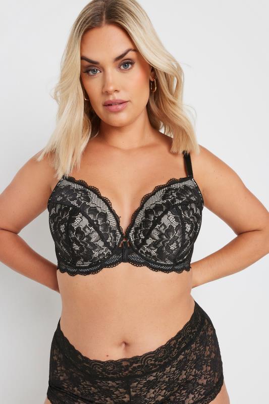 YOURS Curve Black Lace Padded Plunge Bra