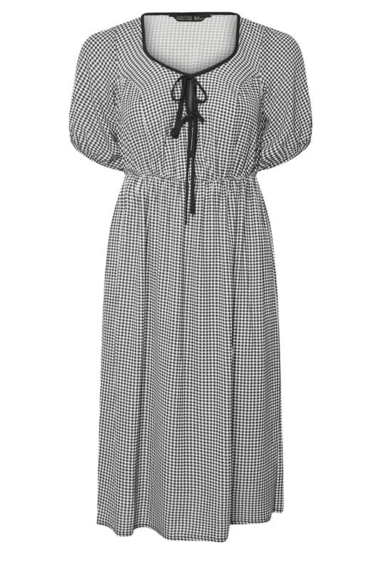 LIMITED COLLECTION Curve Black & White Check Bow Front Midi Dress