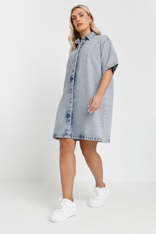 YOURS Curve Mid Bleach Blue Denim Shirt Dress