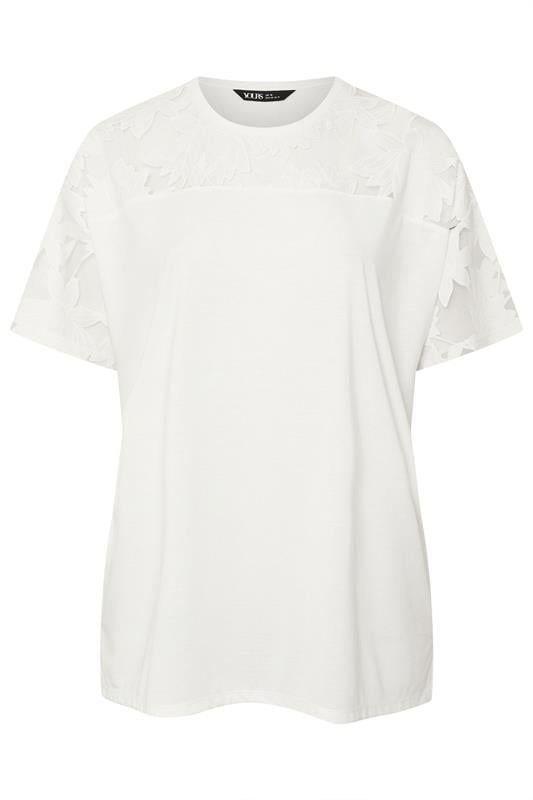 YOURS Curve White Floral Burnout Boxy T-Shirt