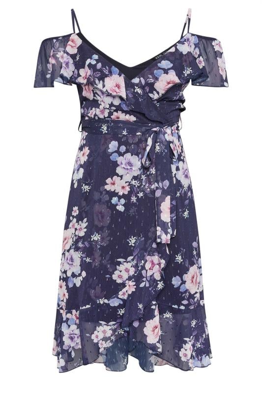 YOURS LONDON Curve Navy Blue Floral Print Ruffle Hem Dress