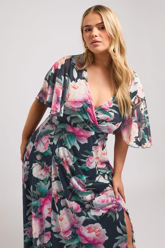 YOURS LONDON Curve Navy Blue Floral Print Wrap Maxi Dress