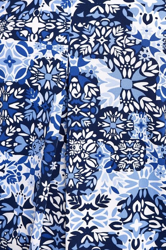 YOURS Curve Blue Tile Print Pleat Front Top