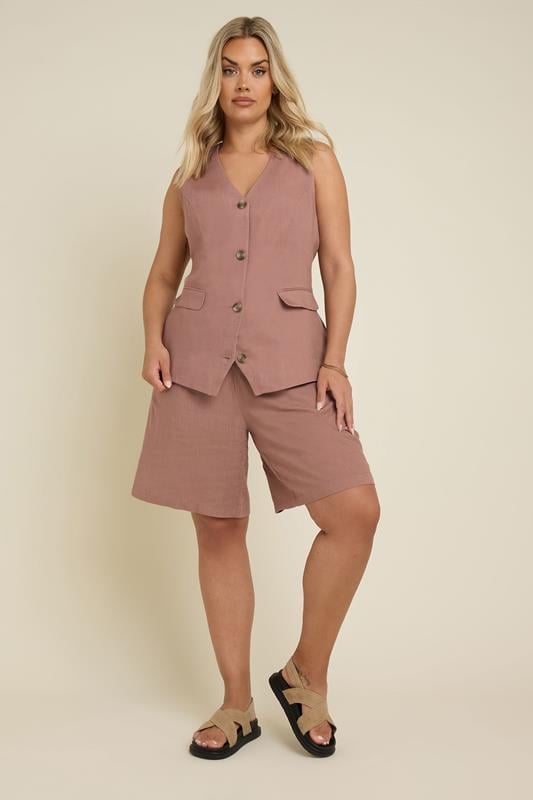 YOURS Curve Dusky Pink Linen Waistcoat