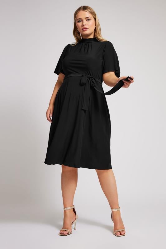 YOURS LONDON Curve Black High Neck Belted Skater Dress