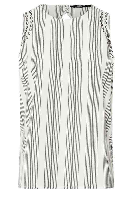 YOURS Curve White Stripe Embroidered Linen Vest Top