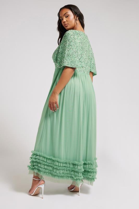 LUXE Curve Sage Green Embellished Ruffle Maxi Dress