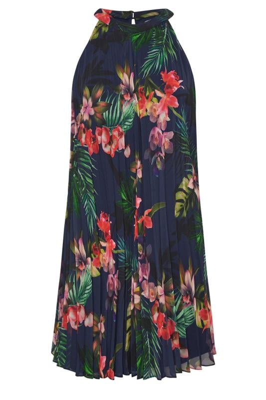 YOURS LONDON Curve Navy Blue Tropical Print Halter Neck Dress