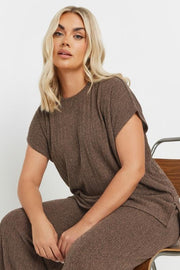 YOURS Curve Mocha Brown Knitted T-Shirt