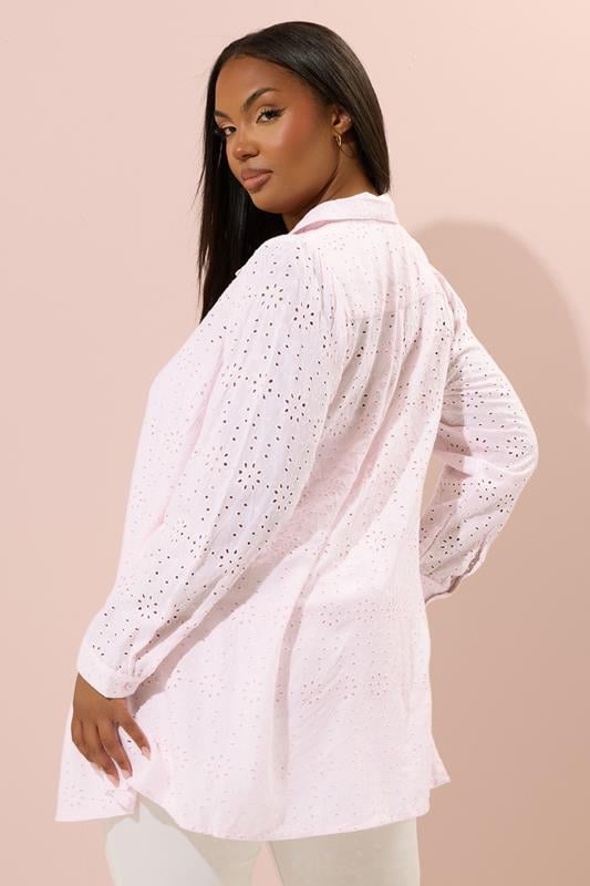 YOURS Curve Pink Broderie Anglaise Long Sleeve Shirt